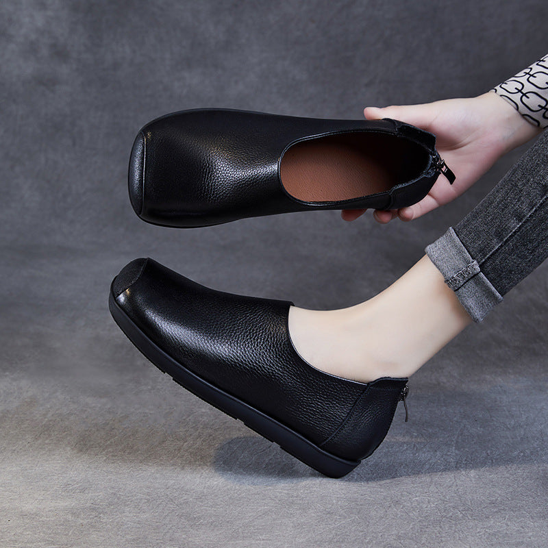 Women Retro Back Zipper Closure Soft Leather Shoes-RAIIFY