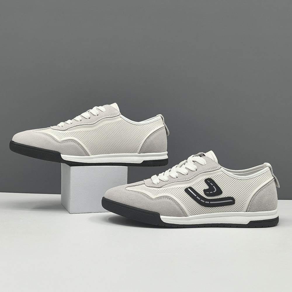 Men Fashion Patchwork Breathable Leather Flat Casual Shoes-RAIIFY