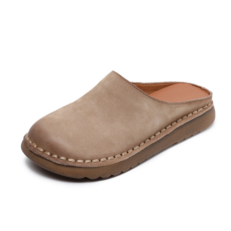 Women Retro Solid Leather Casual Mules-RAIIFY