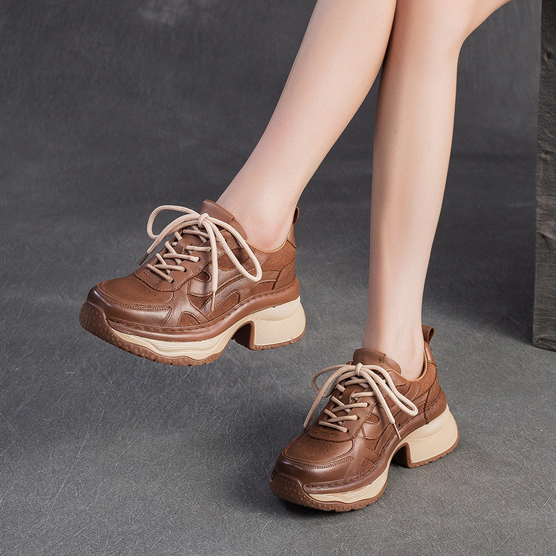 Women's Retro Quilted Leather Chunky Heel Casual Shoes-RAIIFY