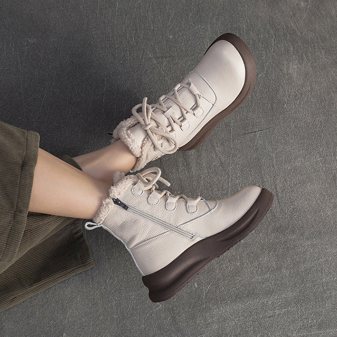 Botas de nieve cálidas de piel con pelo para mujer