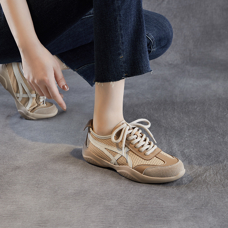 Women Fashion Hollow Breathable Leather Casual Training Shoes-RAIIFY