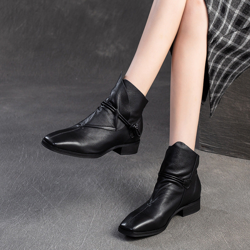Women's Vintage Soft Leather Comfort Slip-on Ankle Boots-RAIIFY