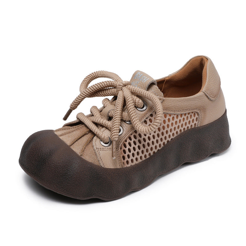 Women Vintage Leather Hollow Mesh Casual Shoes-RAIIFY