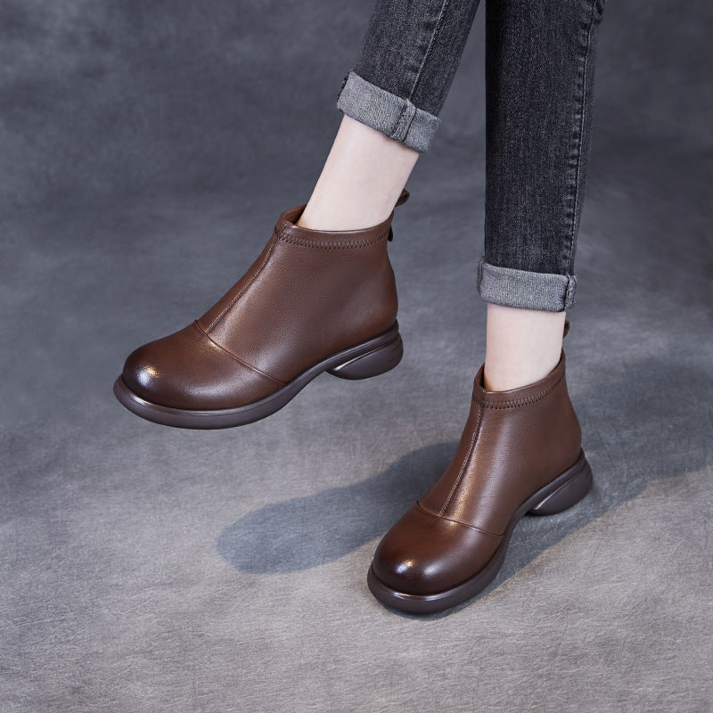 Women Retro Soft Leather Flat Ankle Boots Women Retro Soft Leather Flat Ankle Boots