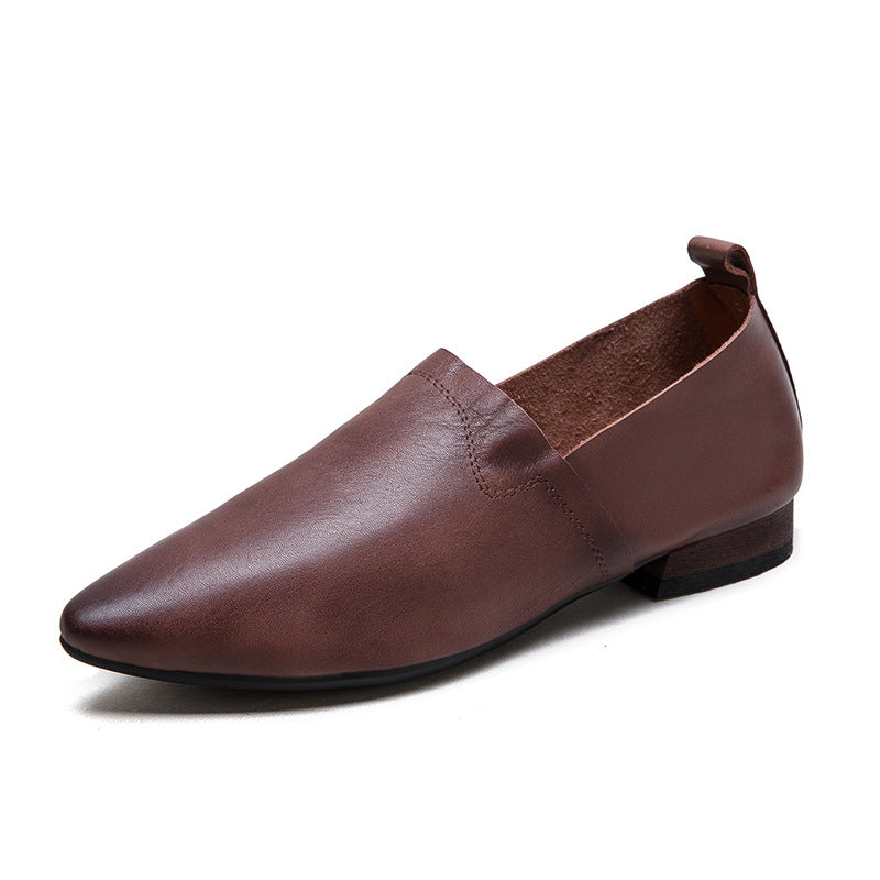 Women Retro Minimalism Soft Leather Pointed Toe Shoes-RAIIFY