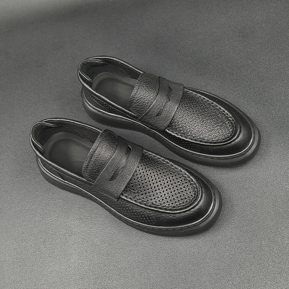 Men Minimalist Breathable Hollow Leather Casual Loafers-RAIIFY