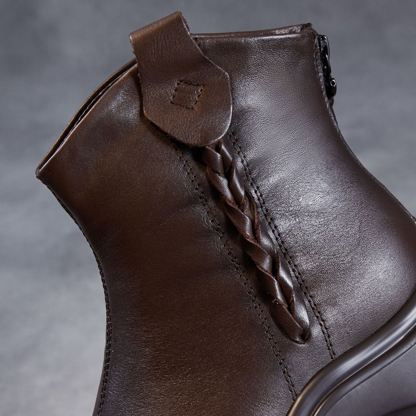 Women's Retro Plain Leather Platform Snow Boots-RAIIFY