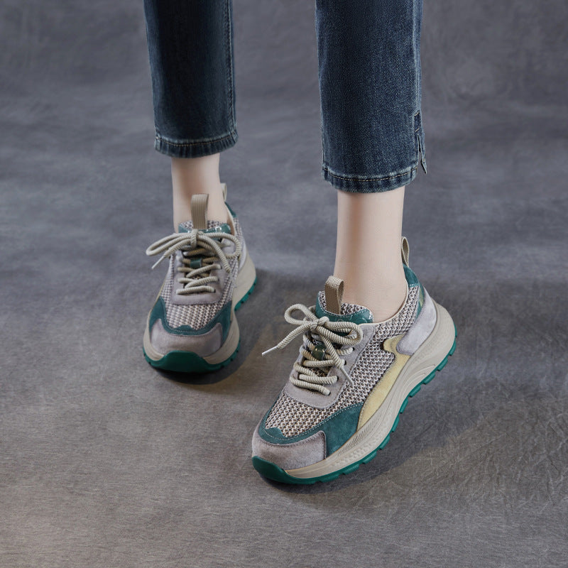 Women Fashion Breathable Mesh Leather Casual Sneakers-RAIIFY