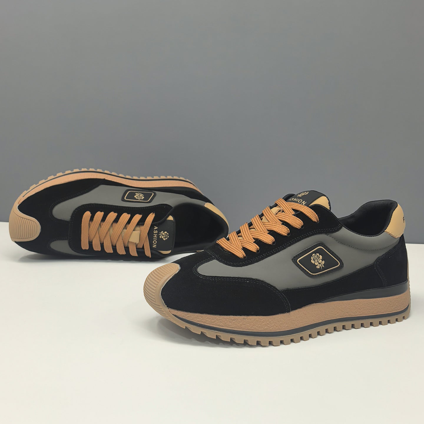 Men's Leather Color Block Casual Board Shoes Sneakers-RAIIFY