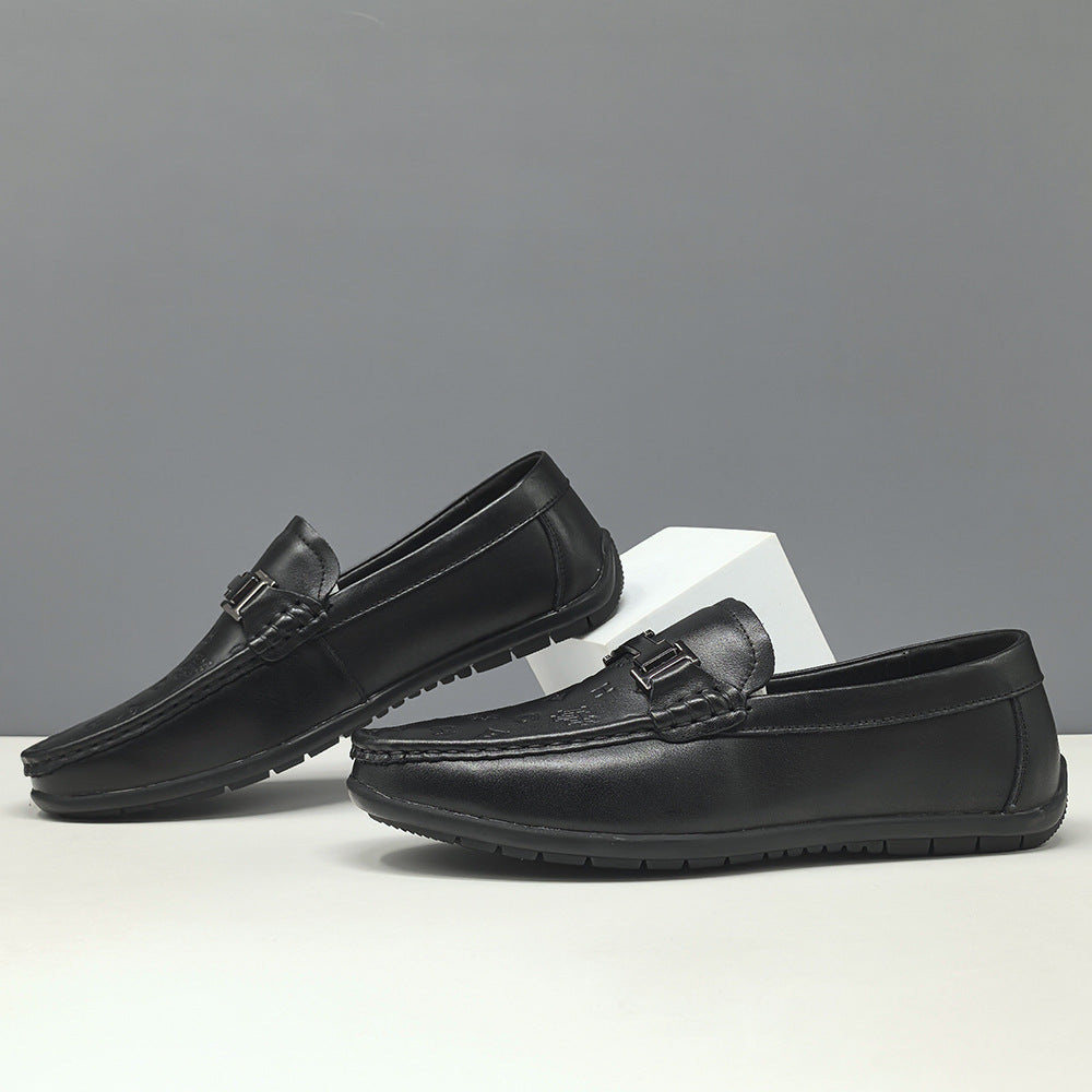 Men's Minimalism Plain Embossed Leather Loafers-RAIIFY