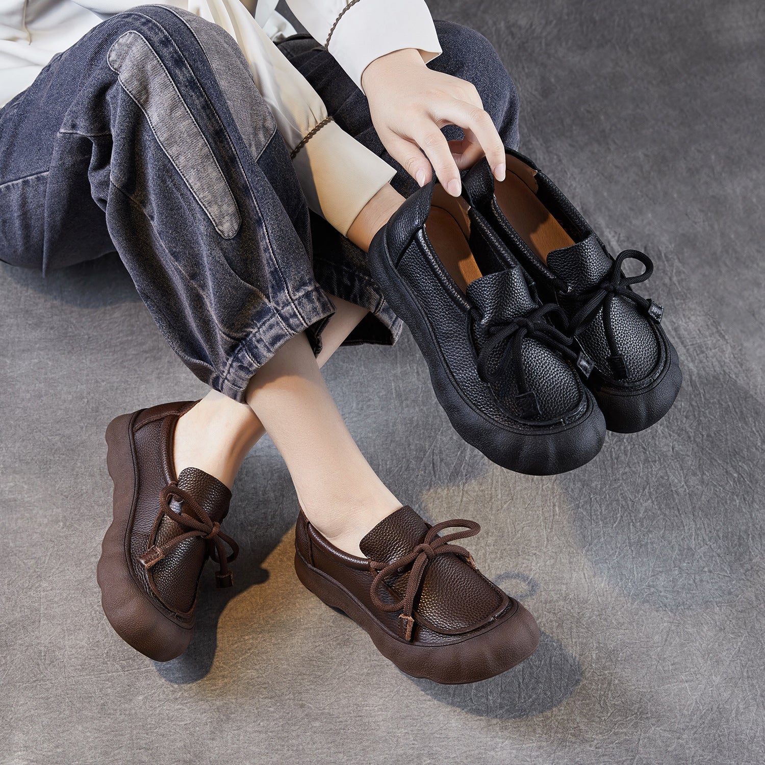 Women's Vintage Soft Leather Lace-Up Casual Shoes-RAIIFY