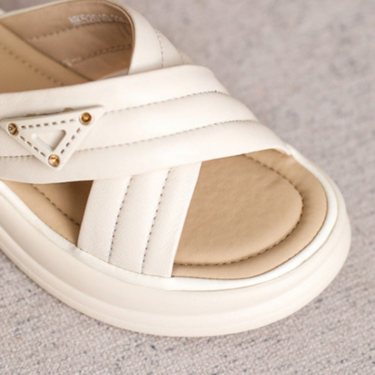Women's Fashion Plain Leather Casual Slides-RAIIFY