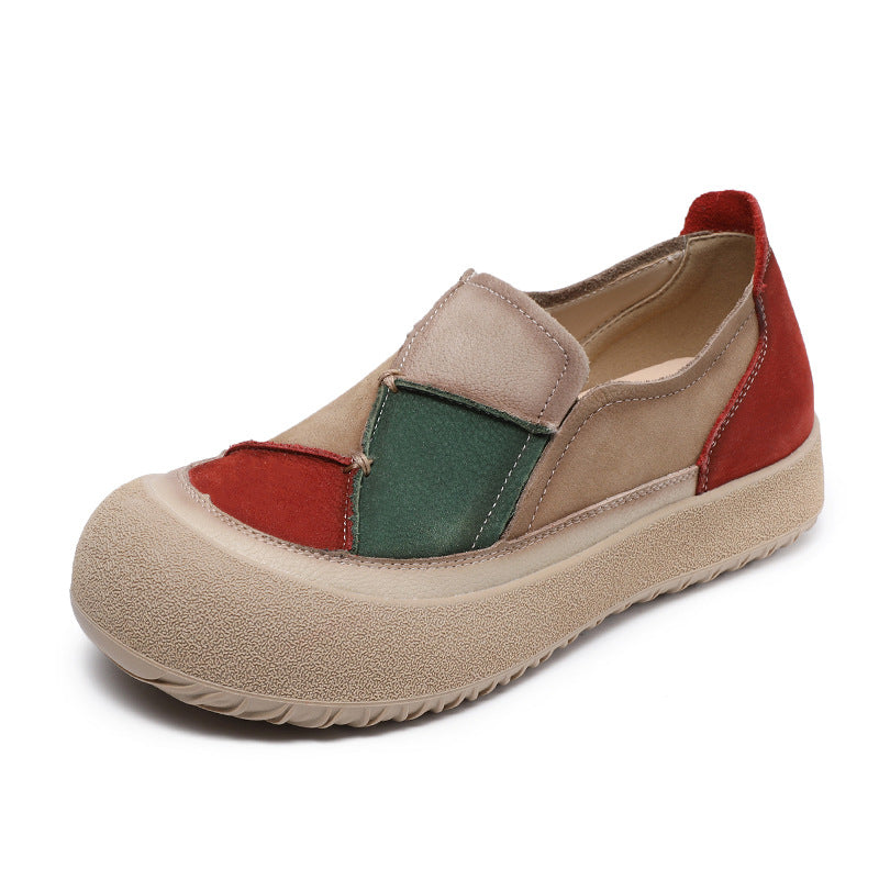 Women Vintage Color Matching Patchwork Leather Casual Shoes-RAIIFY