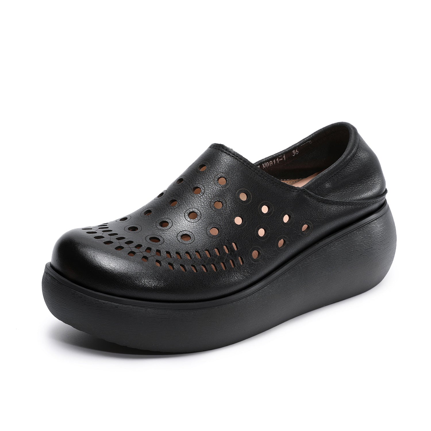 Women Genuine Leather Hollow Out Wedge Heel Summer Sandals-RAIIFY