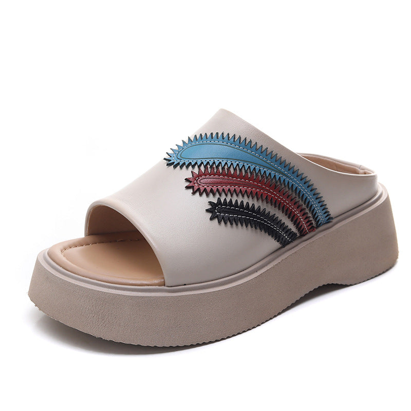 Women's Retro Leather Casual Thick Soled Slides-RAIIFY