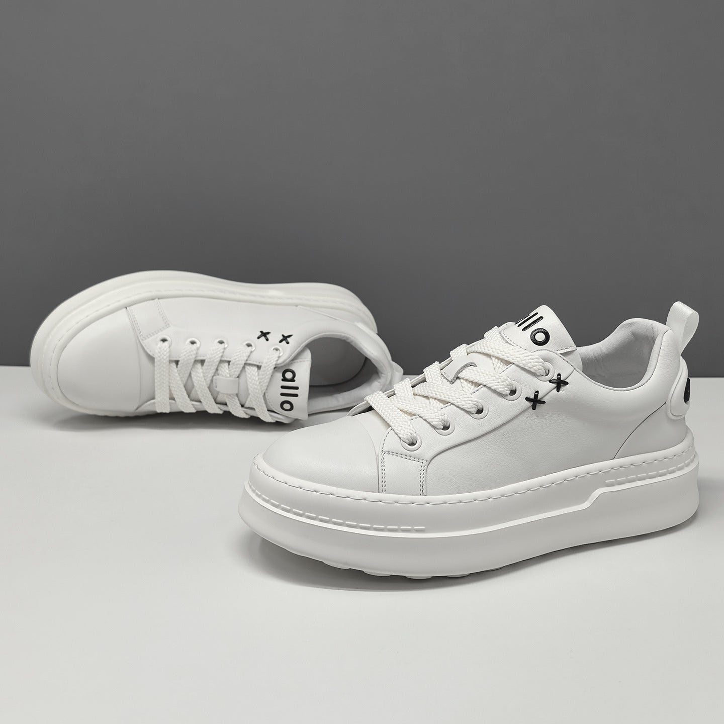 Men's Stylish Plain Leather Thick Sold Casual Sneakers-RAIIFY