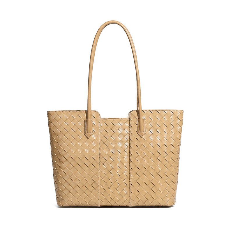 Women's Minimalist Plain Woven Leather Tote Bag-RAIIFY
