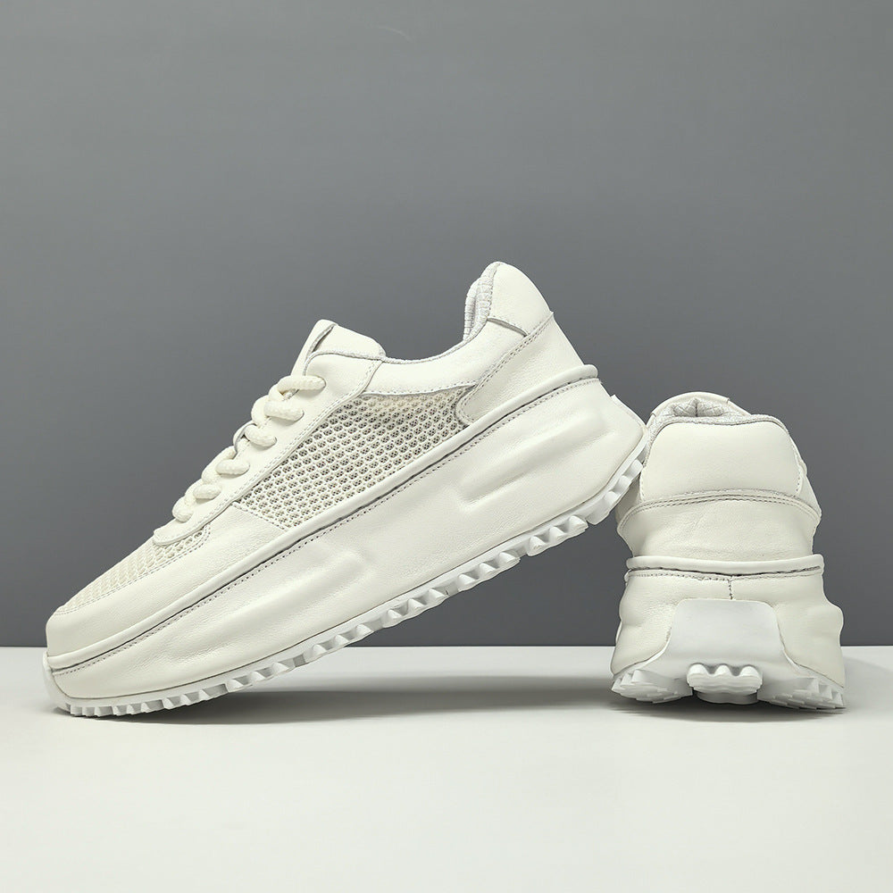 Men's Leather Breathable Mesh Chunky Platform Sneakers-RAIIFY
