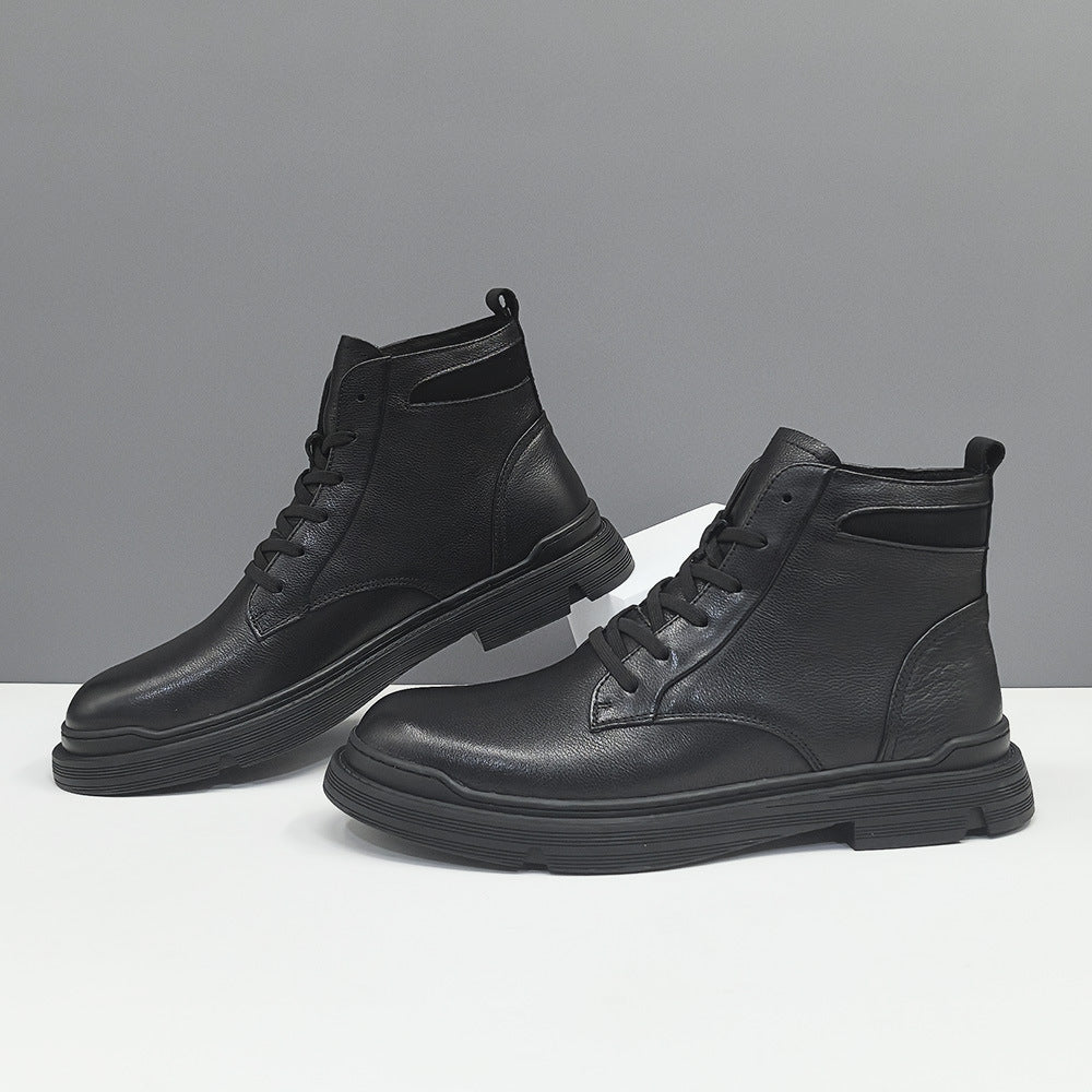 Men Vintage Solid Leather Casual Ankle Boots-RAIIFY