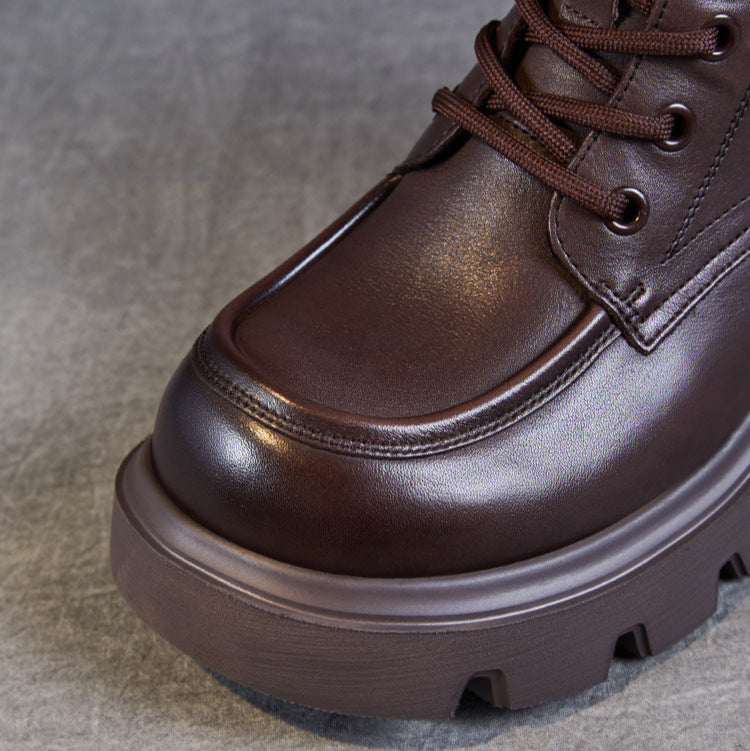 Women's Vintage Leather Casual Platform Ankle Boots-RAIIFY