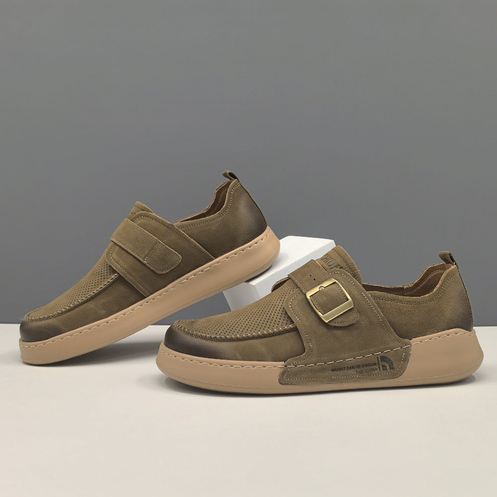 Men Retro Plain Breathable Leather Flat Casual Shoes-RAIIFY