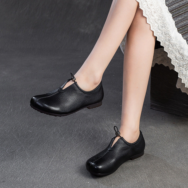 Women's Minimalist Retro Plain Leather Casual Flats-RAIIFY