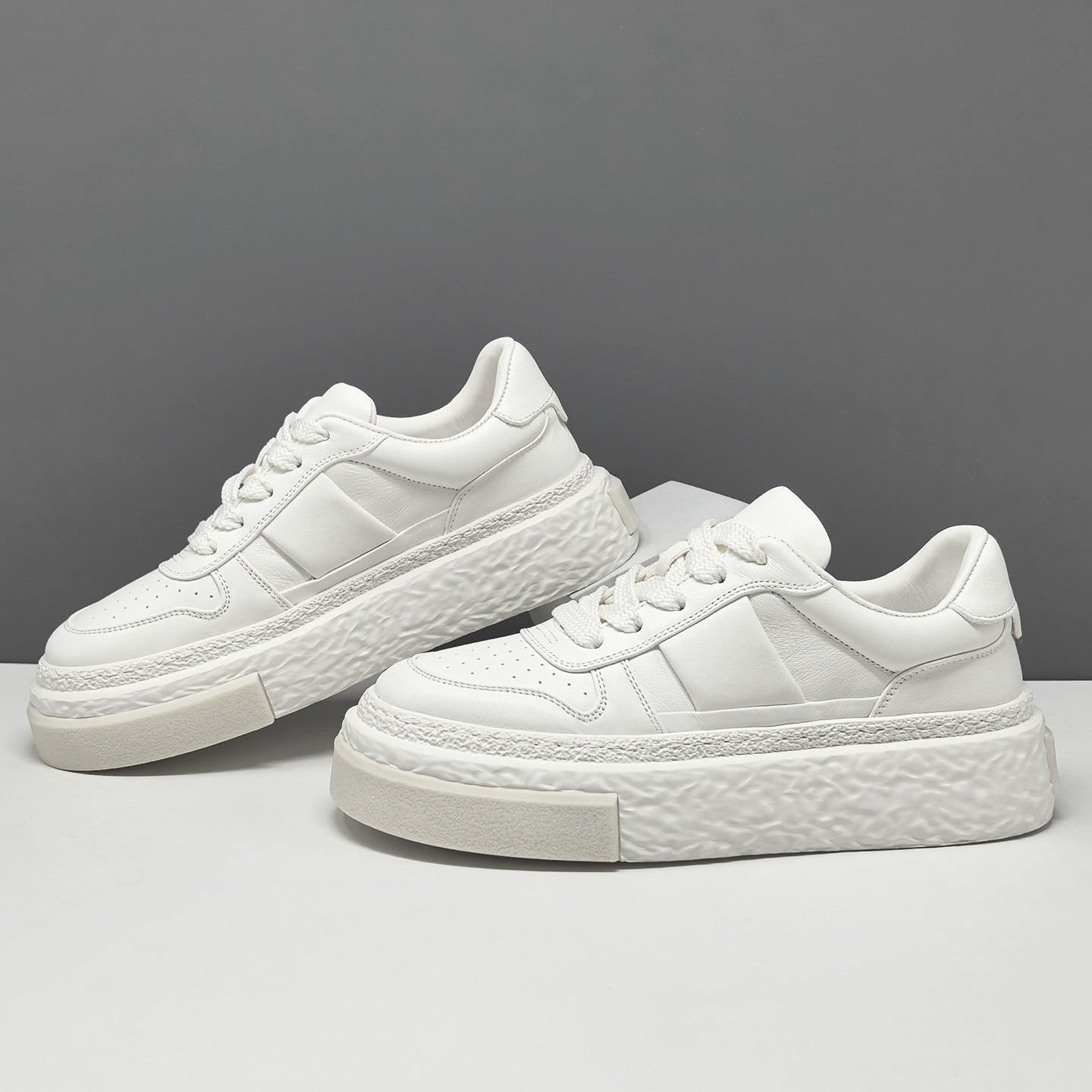 Men's Plain Breathable Leather Casual Skate Shoes-RAIIFY