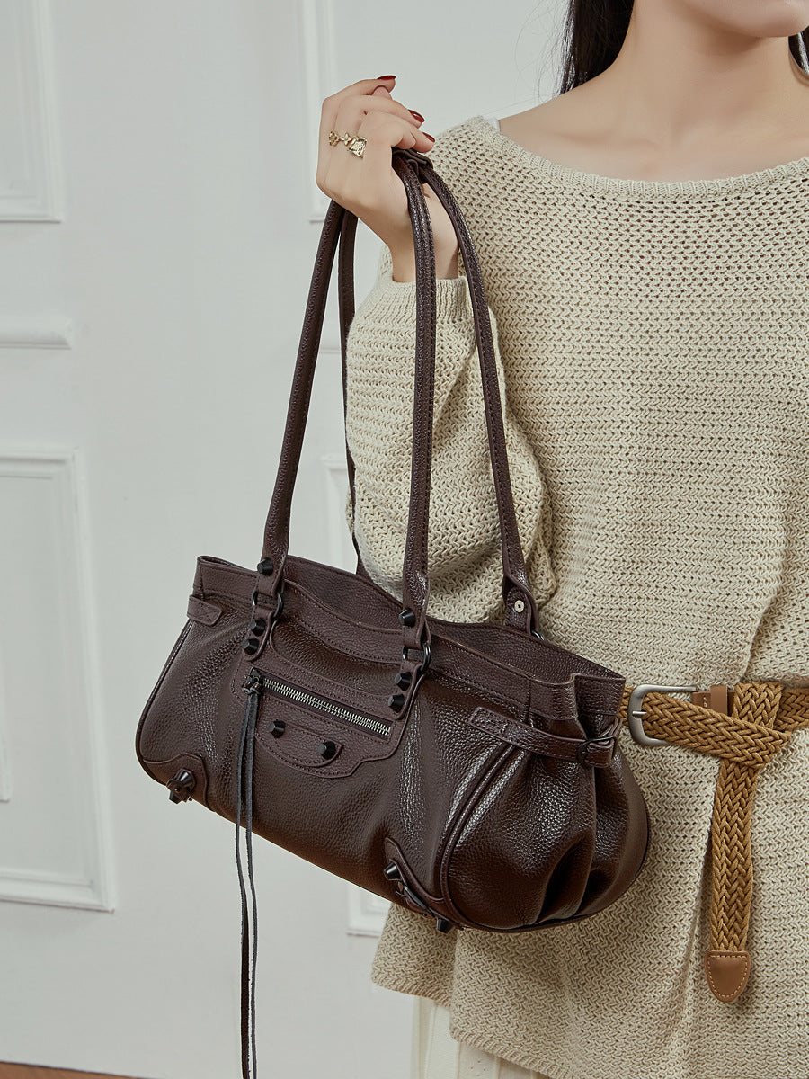 Women’s Leather Vintage Punk Rivet Shoulder Bag-RAIIFY