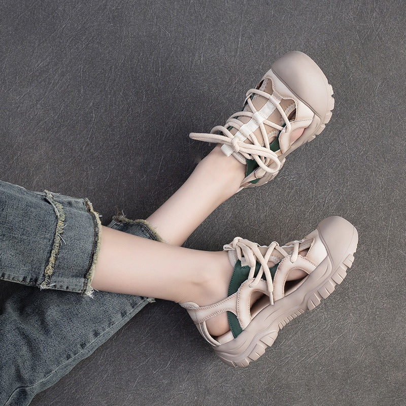 Women Retro Leather Round Head Summer Sandals-RAIIFY