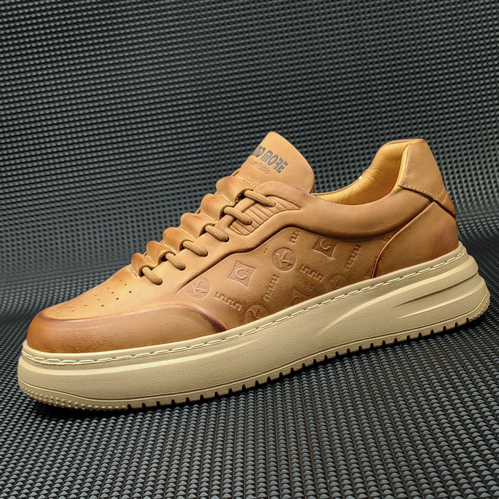 Men Casual Embossed Leather Flat Sneakers-RAIIFY