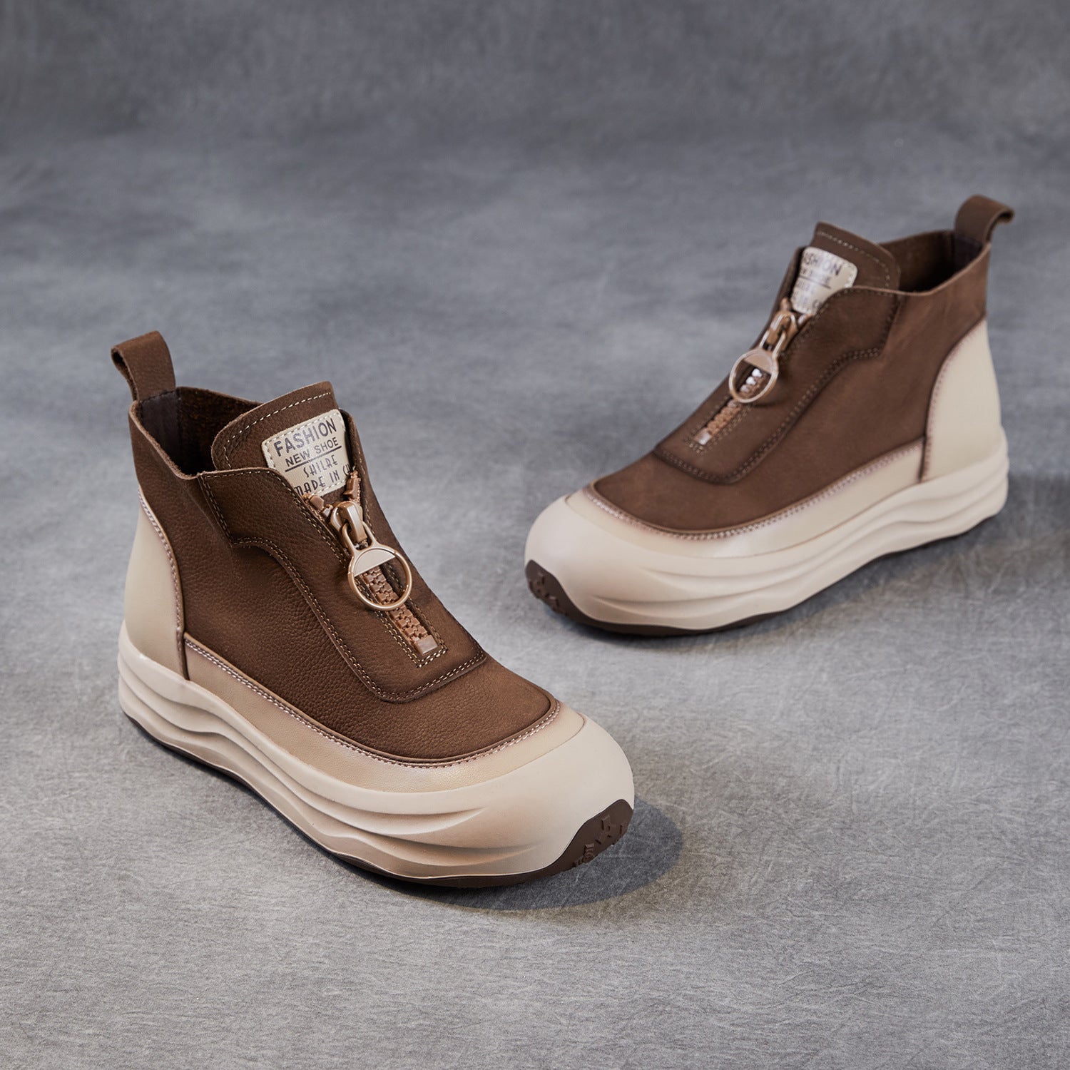 Women's Retro Leather Front Zipper Martin Boots-RAIIFY