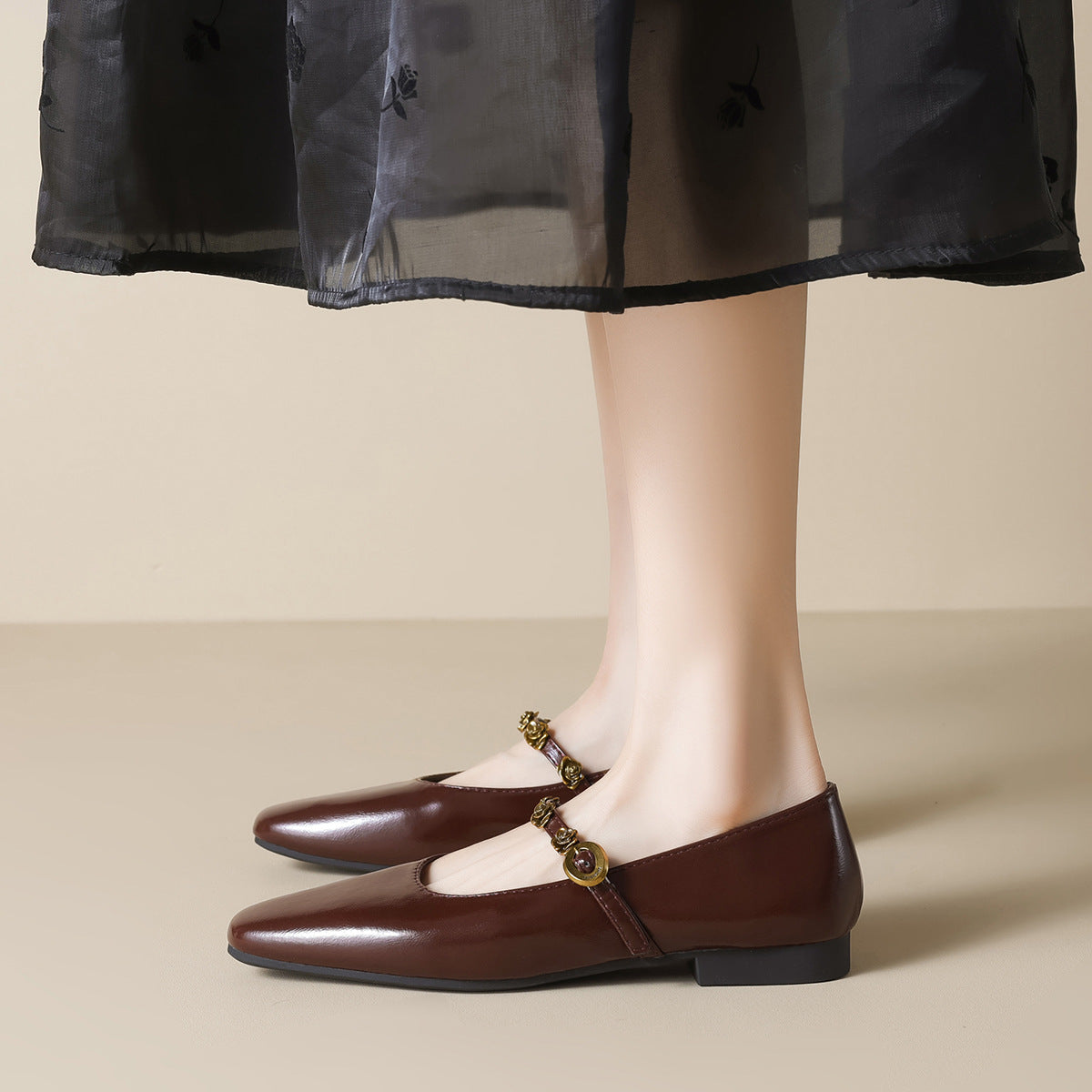 Women's Buckle Strap Mary Jane Flats Retro Casual Shoes-RAIIFY