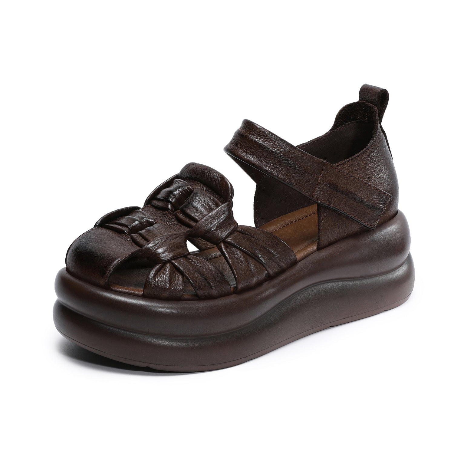 Women's Genuine Leather Retro Thick Sole Mary Jane Fisherman Sandals-RAIIFY