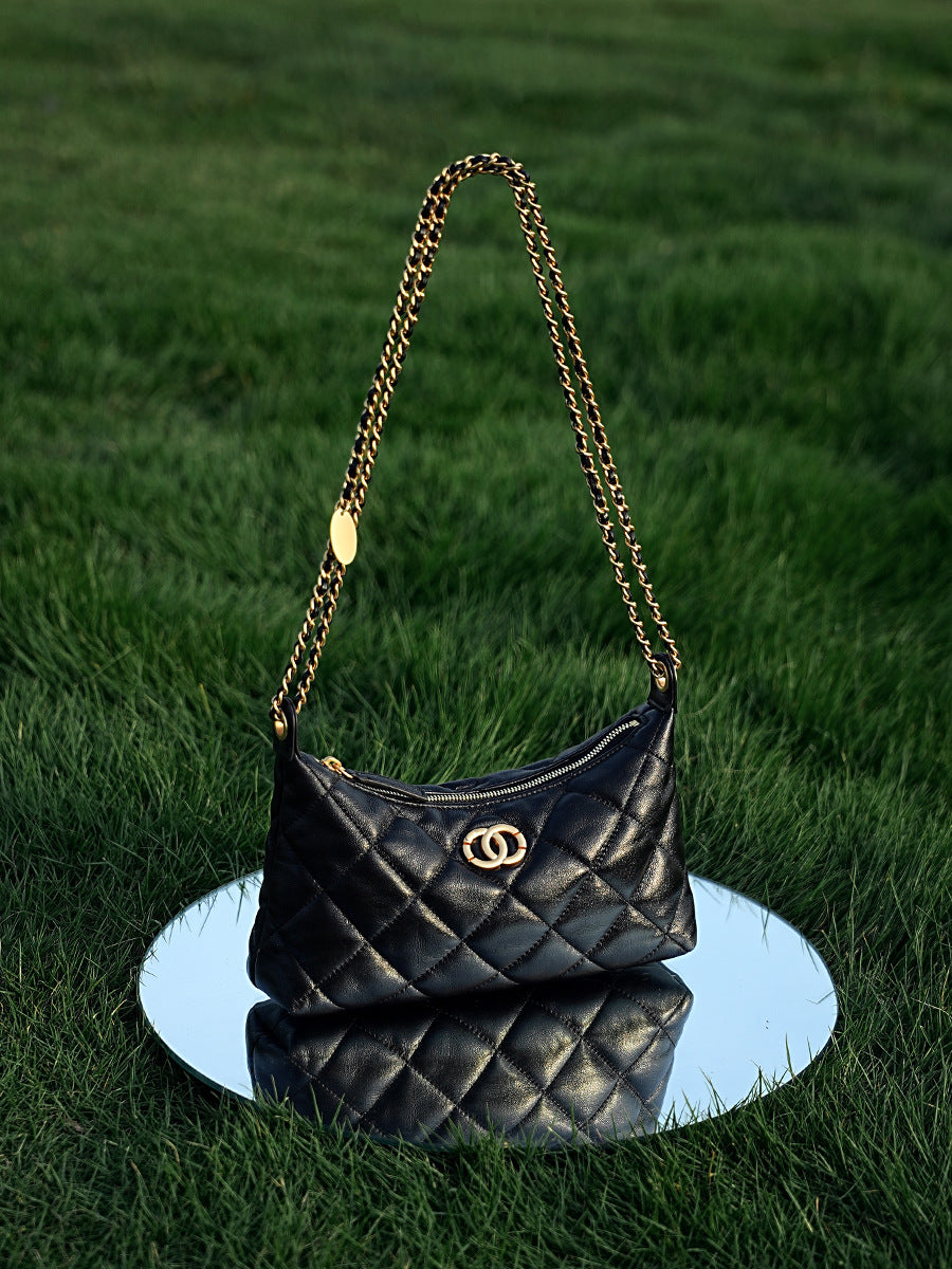 Women’s Chic Sheepskin Quilted Chain Hobo Bag-RAIIFY