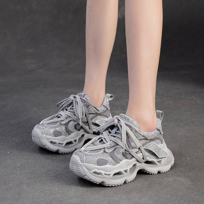 Women Rhinestone Chunky Platform Sneakers Breathable Casual Shoes-RAIIFY