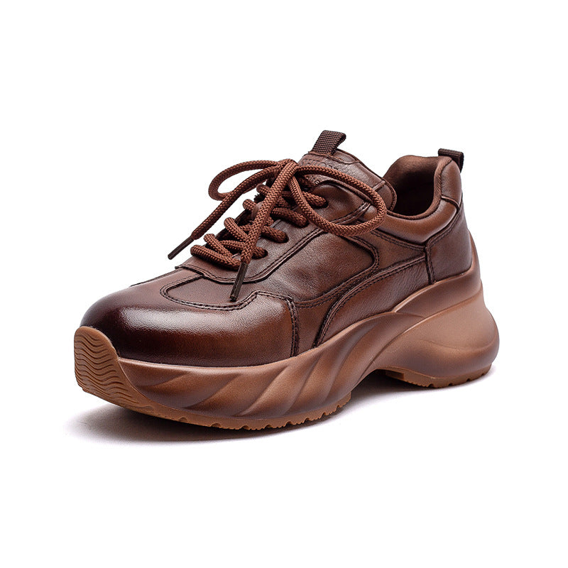 Women's Minimalism Plain Leather Platform Casual Sneakers-RAIIFY