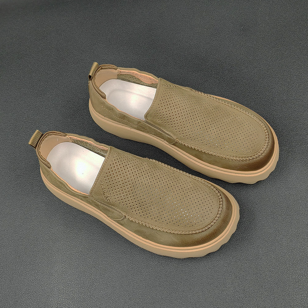 Men Summer Breathable Hollow Leather Casual Loafers-RAIIFY
