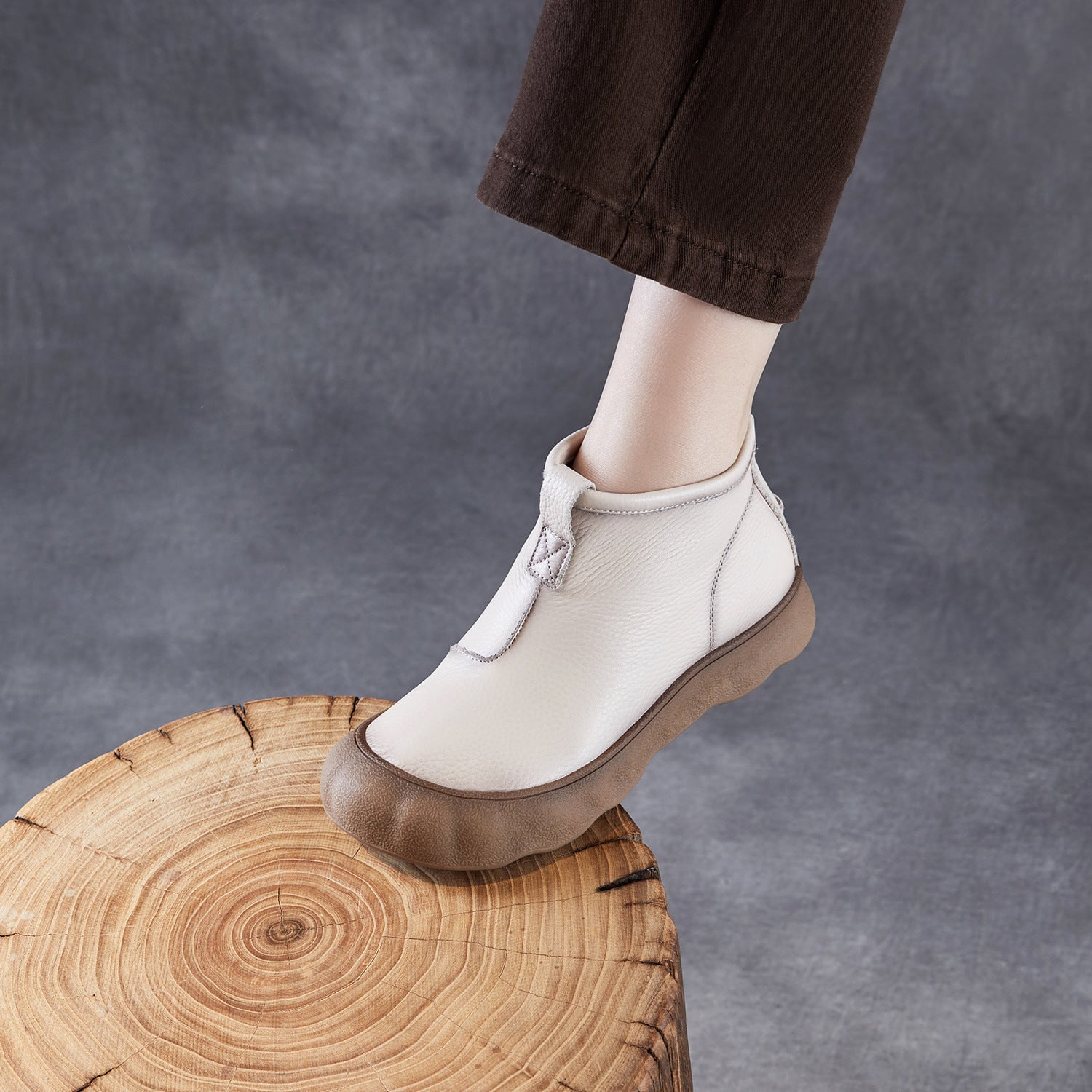 Women's Simple Plain Leather Flat Ankle Boots-RAIIFY