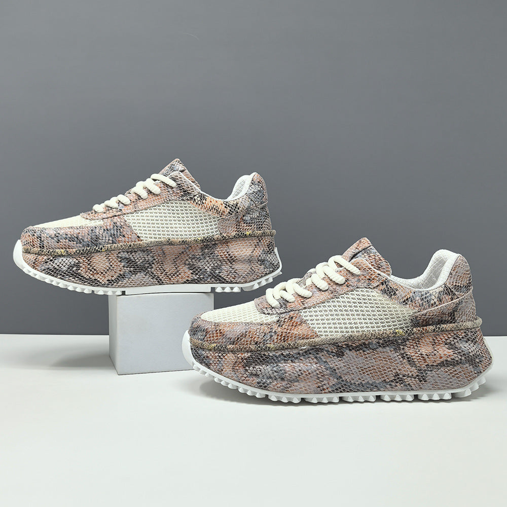 Men's Leather Breathable Mesh Chunky Platform Sneakers-RAIIFY