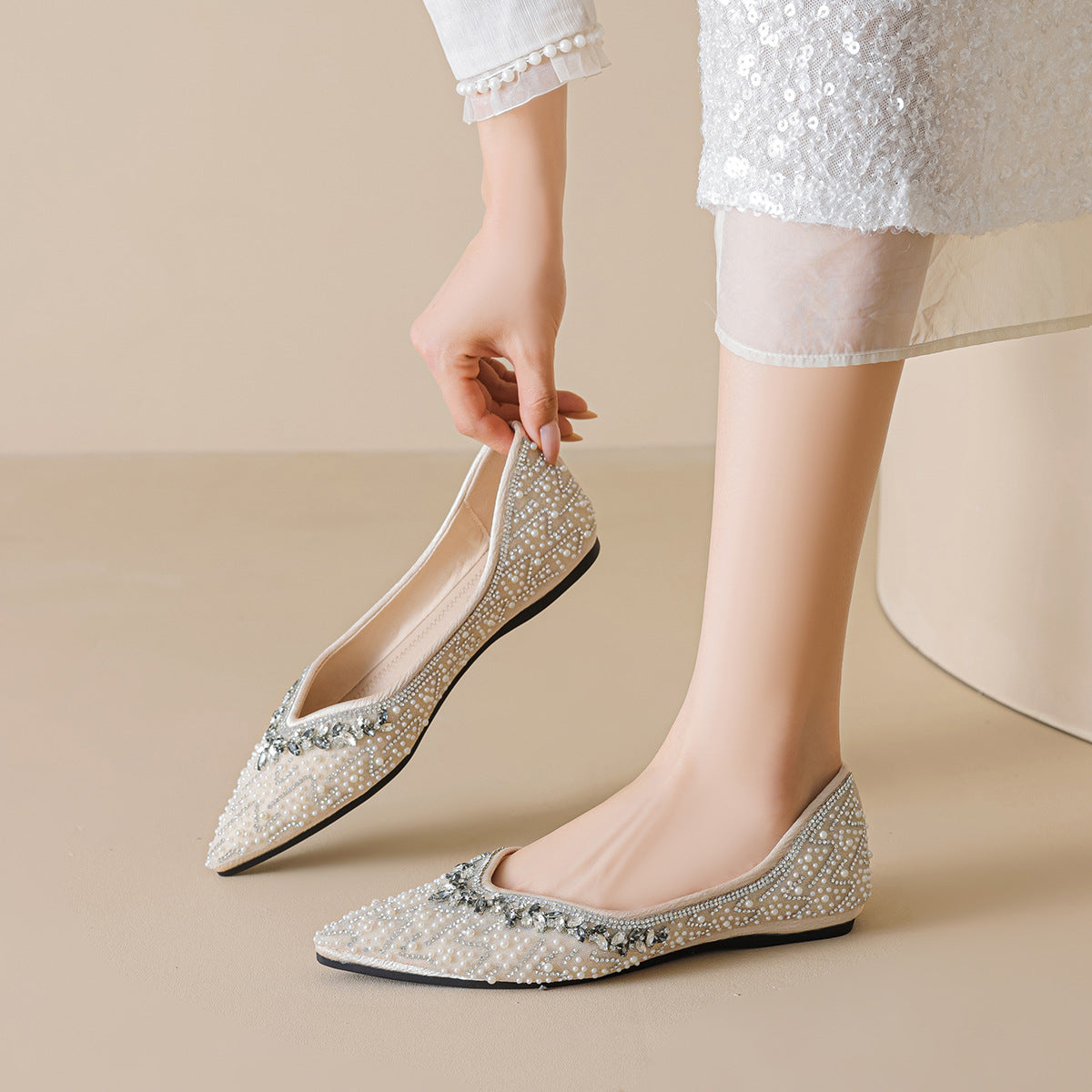 Women's Rhinestone Embellished, Shallow Mouth Slip-On Flats-RAIIFY