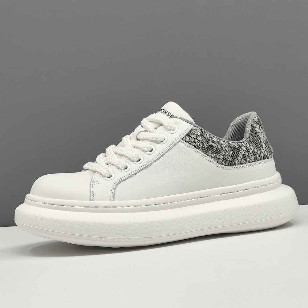 Men Fashion Plain Leather Round Head Court Sneakers-RAIIFY