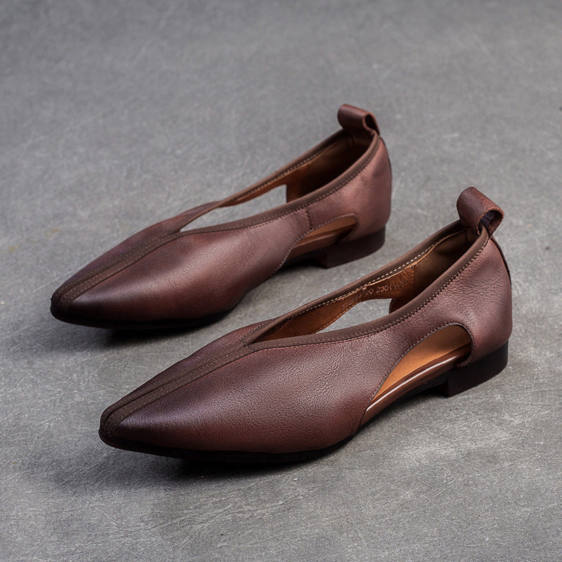Women Summer Retro Hollow Leather Flats-RAIIFY