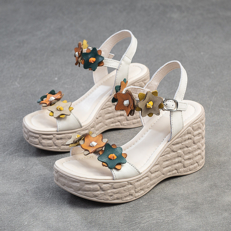 Women Summer Leather Chunky Heel Platform Sandals-RAIIFY