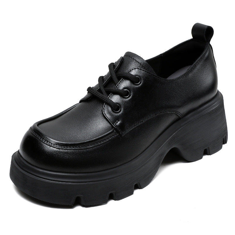 Women Retro Leather Lace-up Platform Loafers-RAIIFY