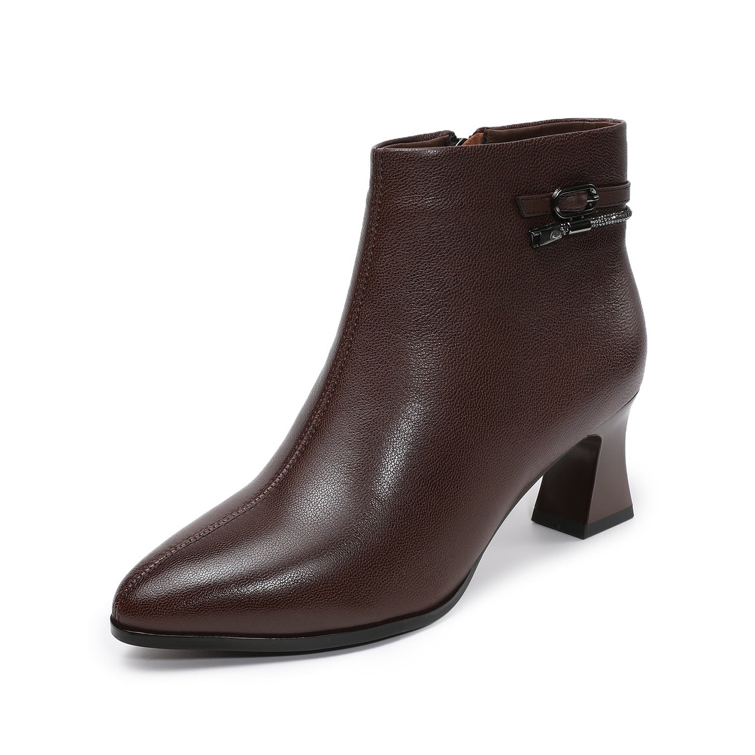 Women's Leather Pointed-toe High Heel Ankle Boots-RAIIFY