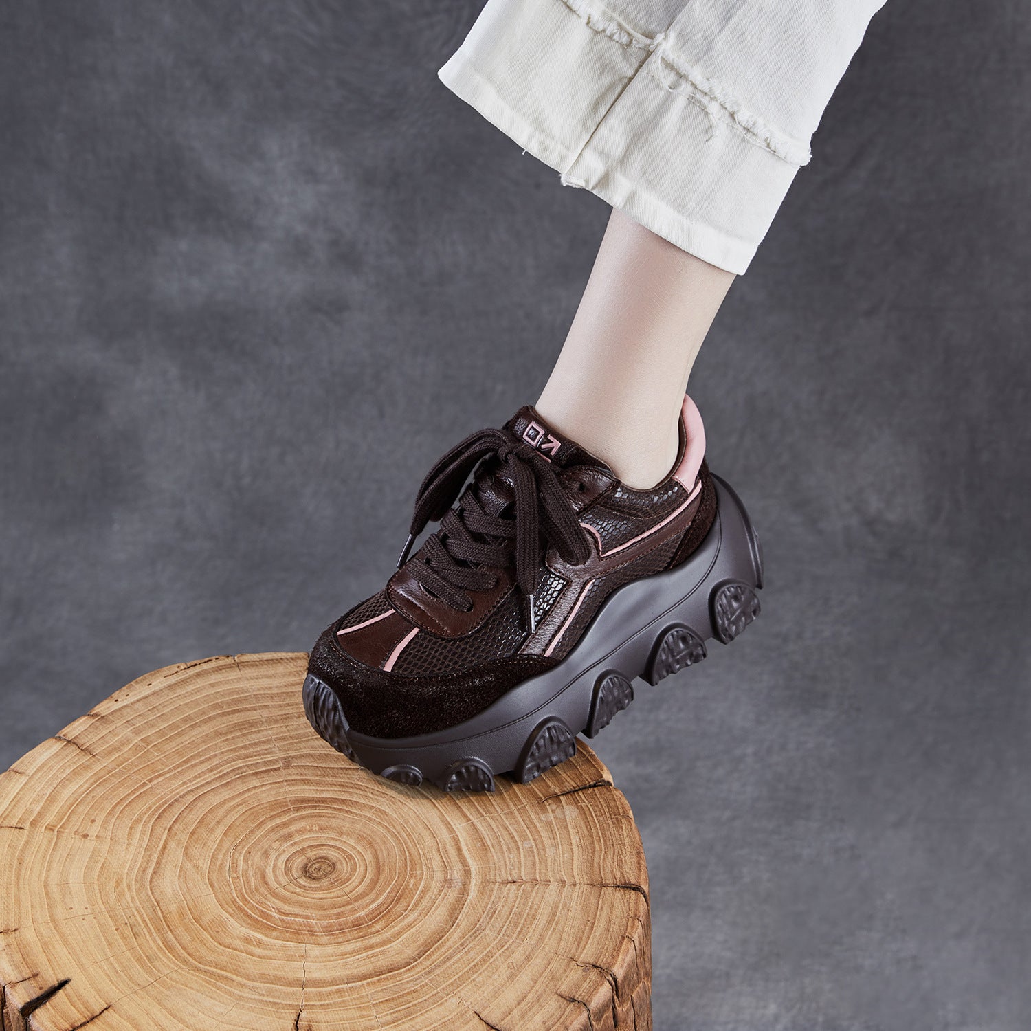 Women's Retro Leather Casual Chunky Platform Sneakers-RAIIFY