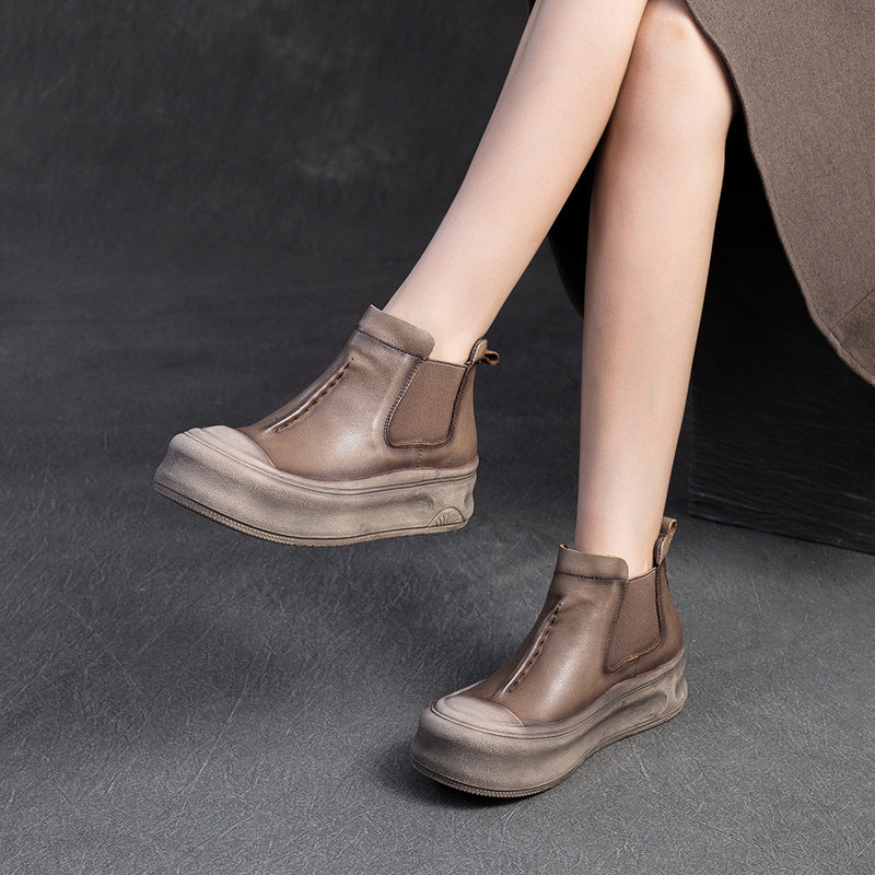 Women Minimalism Leather High-Top Platform Casual Shoes-RAIIFY