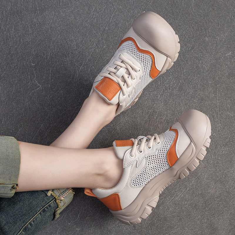 Women Retro Color Matching Hollow Mesh Casual Shoes-RAIIFY