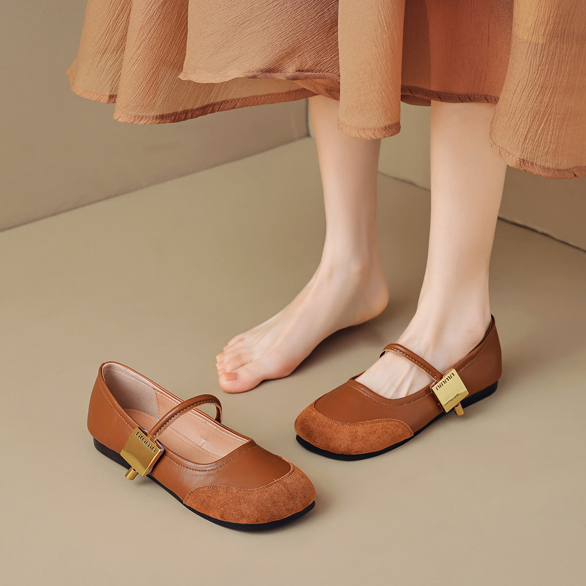 Women Retro Patchwork Metal Buckle Soft Casual Flats-RAIIFY